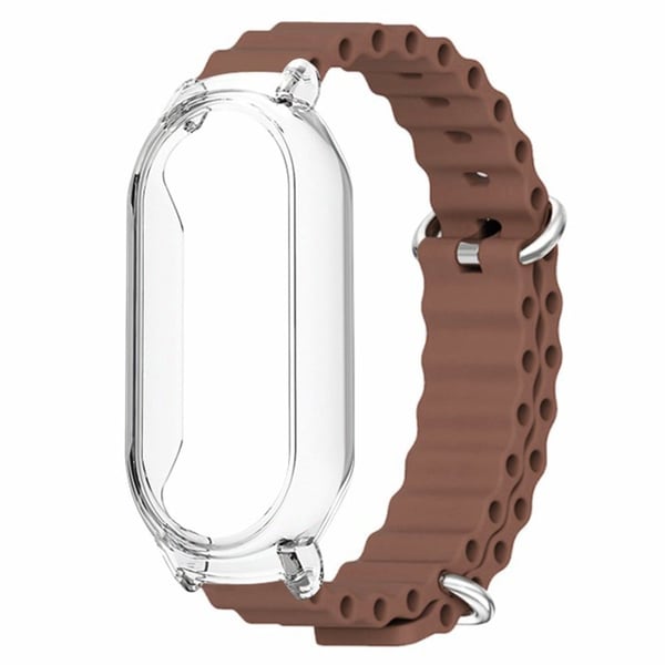 Xiaomi Smart Band 8 silikonihihna - Ruskea / Läpinäkyvä Kotelo