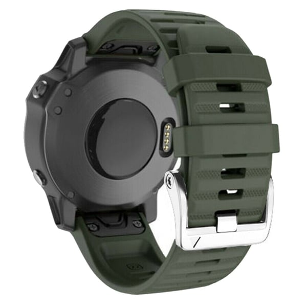 26 mm silikonerem til Garmin-ur med sølvspænde - Militærgrøn