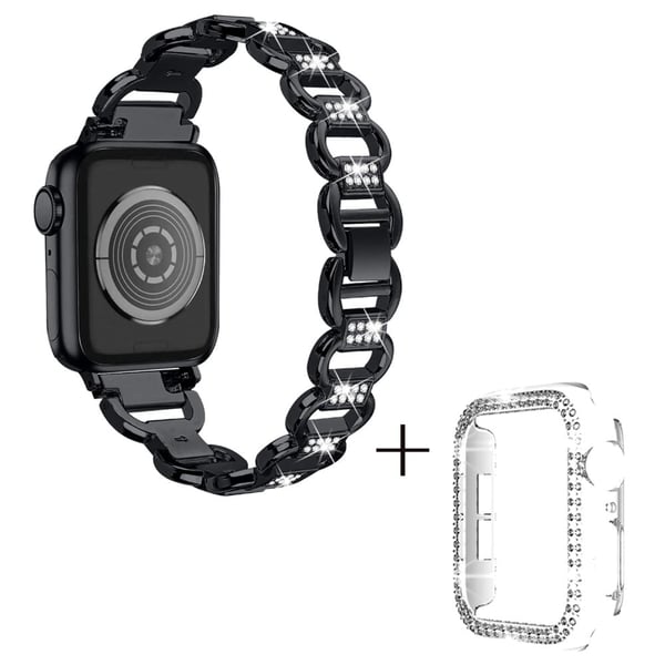 Apple Watch Series 3/2/1 38mm strassikoristeinen metalliseosranneke läpinäkyvällä suojuksella - Musta