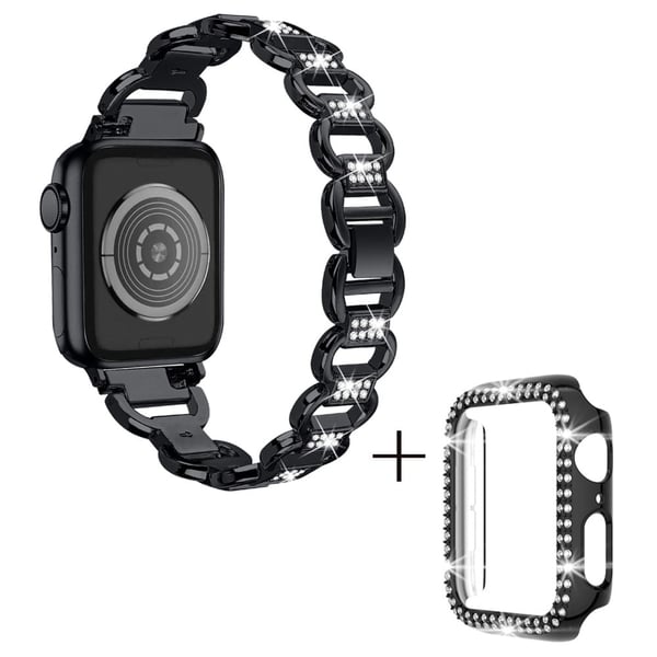 Apple Watch Series 8 (45mm) strassikivikoristeinen alumiiniseosranneke ja suojus - Musta