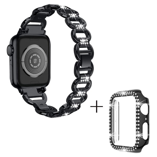 Apple Watch SE 2022 (44mm) strassdekorerat aluminiumarmband med fodral - Svart