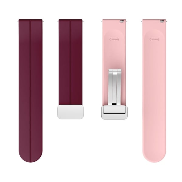 20 mm universal tofarget silikonrem med sølvspenne - Vinrød / Rosa