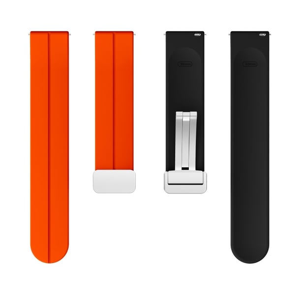 20 mm universal tofarget silikonrem med sølvspenne - Oransje / Svart