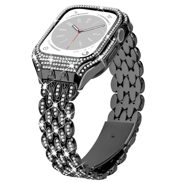 Apple Watch Series 8 (41 mm) strassdekorert rustfritt stålrem med deksel - Svart