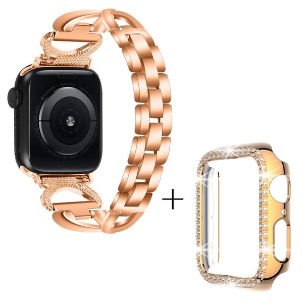 Apple Watch Series 3/2/1 38mm X-Shape strassikoristeinen metalliranneke suojuksella - Ruusukulta