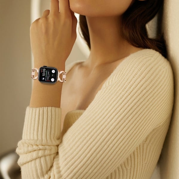 Apple Watch Series 3/2/1 42mm X-Shape metalrem med rhinestone-dekor og klart cover - Rødguld