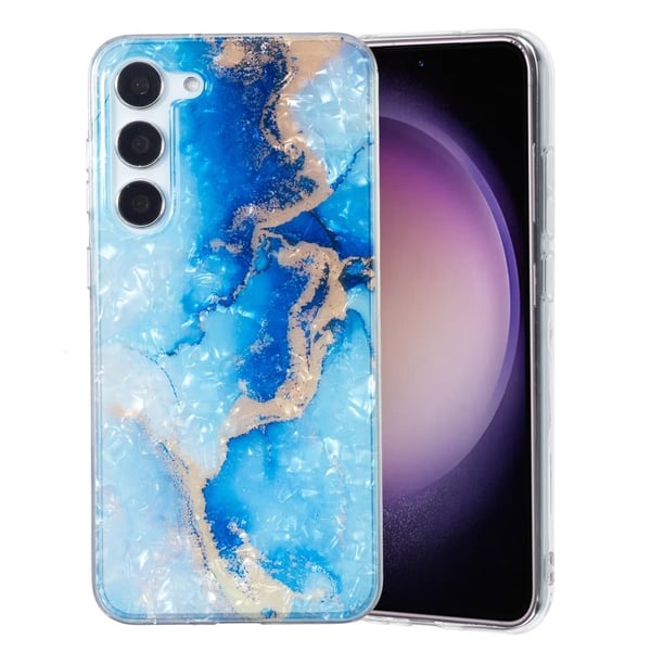 Marble Samsung Galaxy S23 Plus Etui - Blue Guld Marmor Marble Samsung Galaxy S23 Plus Etui - Blue Guld Marmor