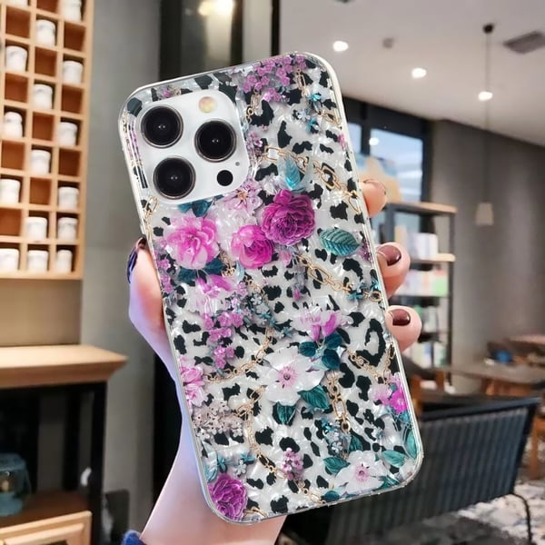 Marble design iPhone 13 Pro Max cover - Leopard Og Blomst
