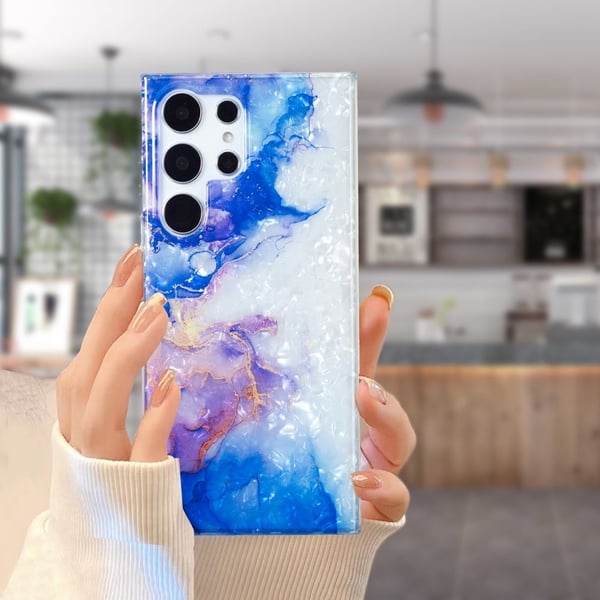 Marmormotiv Samsung Galaxy S22 Ultra skal - Himmelsblå Lila Marmor