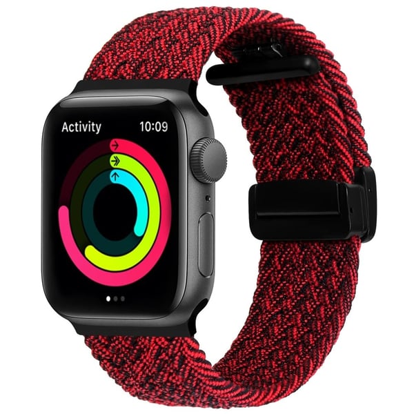 Apple Watch Series 8 (45mm) / Watch Ultra nylon silikonihihna - Musta / Punainen