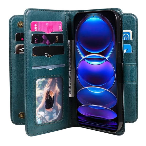 10-slot Lompakko Suojakotelo For Xiaomi Poco X5 Pro / Redmi Note 12 Pro Speed / 12 Pro - Vihreä