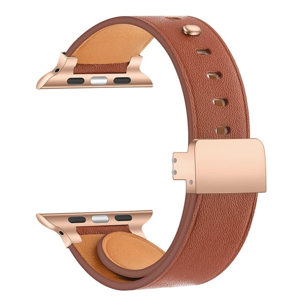 Apple Watch Series 8 (41 mm) ekte lærrem i okseskinn - Brun / Rose Gull Apple Watch Series 8 (41 mm) ekte lærrem i okseskinn - Brun / Rose Gull