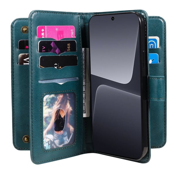 10-slot Lompakko Suojakotelo For Xiaomi 13 Pro - Vihreä
