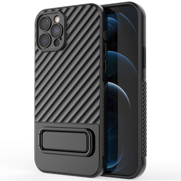 Suojaava naarmuuntumaton kuori jalustalla iPhone 12 Pro - Musta Suojaava naarmuuntumaton kuori jalustalla iPhone 12 Pro - Musta