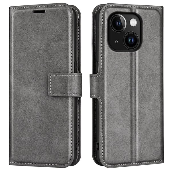 iPhone 15 Plus læderetui med pung - Sølv/Grå iPhone 15 Plus læderetui med pung - Sølv/Grå