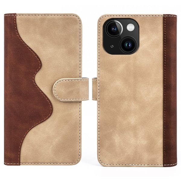 Tofarget lærdeksel for iPhone 15 Plus - Gul Tofarget lærdeksel for iPhone 15 Plus - Gul