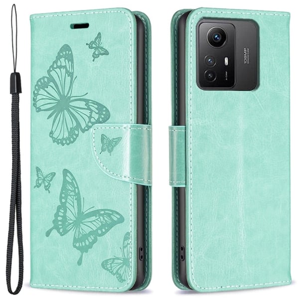 Sommerfugl Xiaomi Redmi Note 12s Flip Etui - Grøn