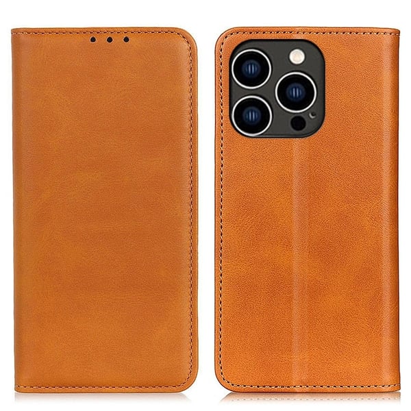 iPhone 15 Pro Max flip etui i ægte læder med pung – Brun