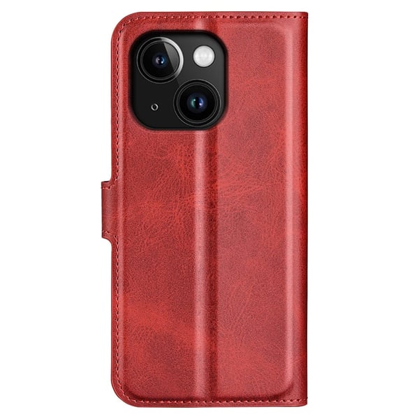 Hållbart konstläder iPhone 15 fodral med plånbok - Röd