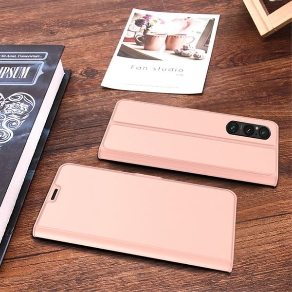 Glatt og tynt premium PU-skinnetui for Sony Xperia 1 V - Rose Gull
