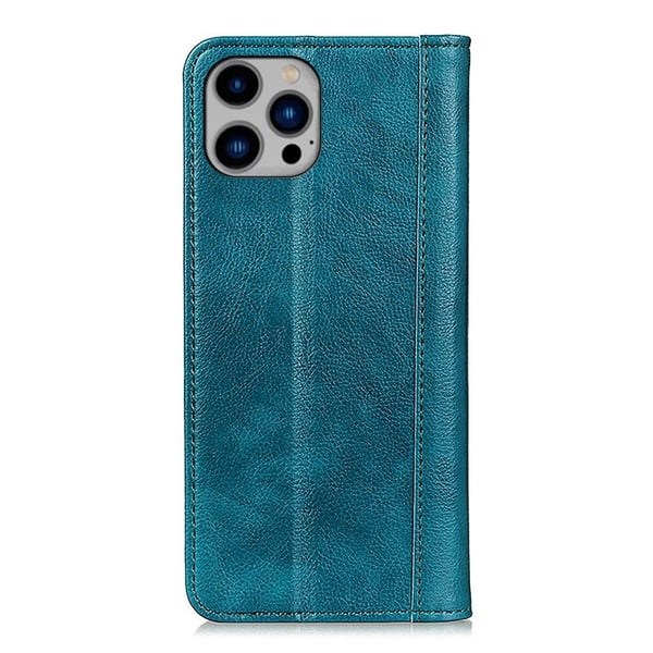 Ekte lærdeksel med magnetisk lukking for iPhone 15 Pro - Grønn