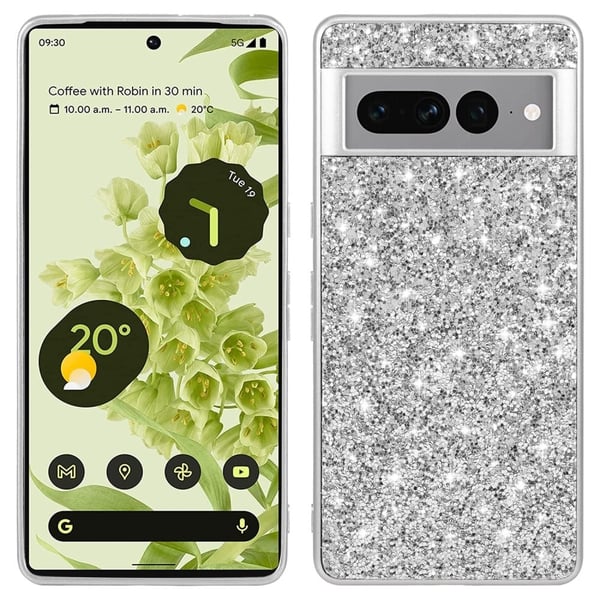 Glitter Google Pixel 7a Etui - Sølv