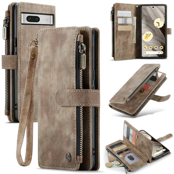 CaseMe Google Pixel 7a etui med lynlås og pung - Brun CaseMe Google Pixel 7a etui med lynlås og pung - Brun