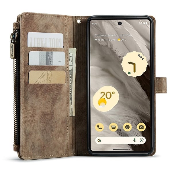 CaseMe Google Pixel 7a etui med lynlås og pung - Brun