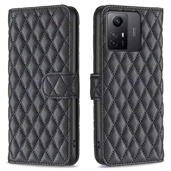 Rombemønster, matt flip-deksel for Xiaomi Redmi Note 12S - Svart
