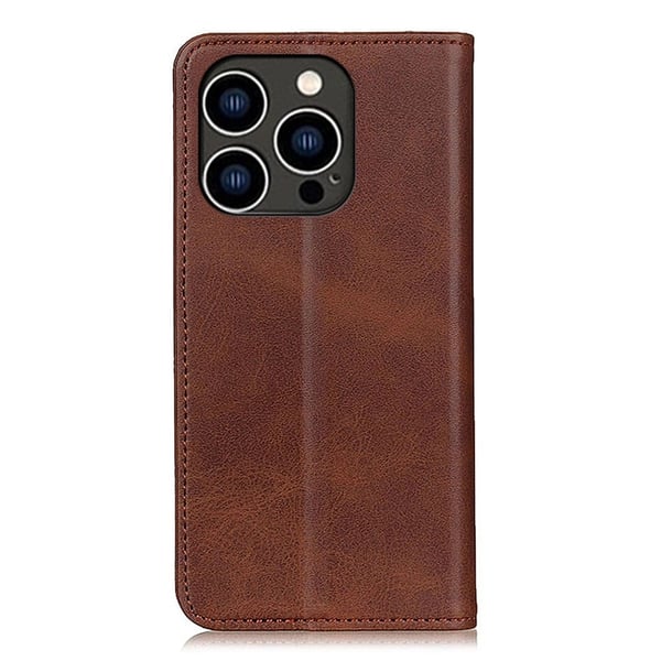 iPhone 15 Pro flip etui i ægte læder med pung – Brun