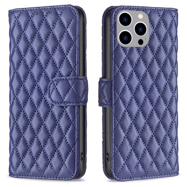 Rombemønster, matt flip-deksel for iPhone 15 Pro Max - Blå Rombemønster, matt flip-deksel for iPhone 15 Pro Max - Blå