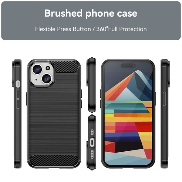 Carbon Fiber Texture Brushed Flexible Case iPhone 15 Plus, ridsefast telefon cover - Sort