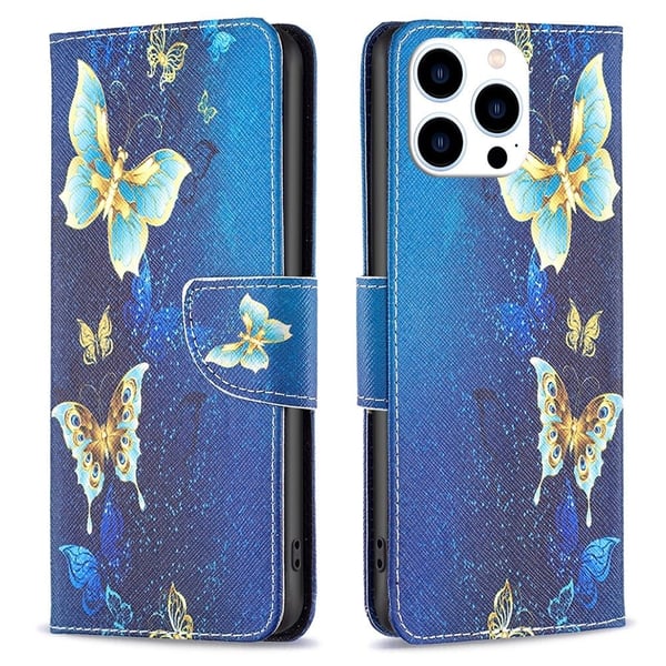 Wonderland iPhone 15 Pro Max flip etui - Gyldne Sommerfugle