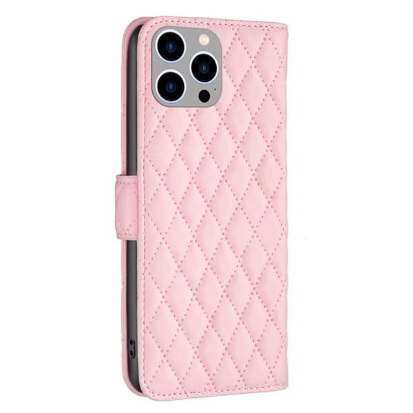 Rombuskuvioinen matta läppäkotelo iPhone 15 Pro - Pinkki