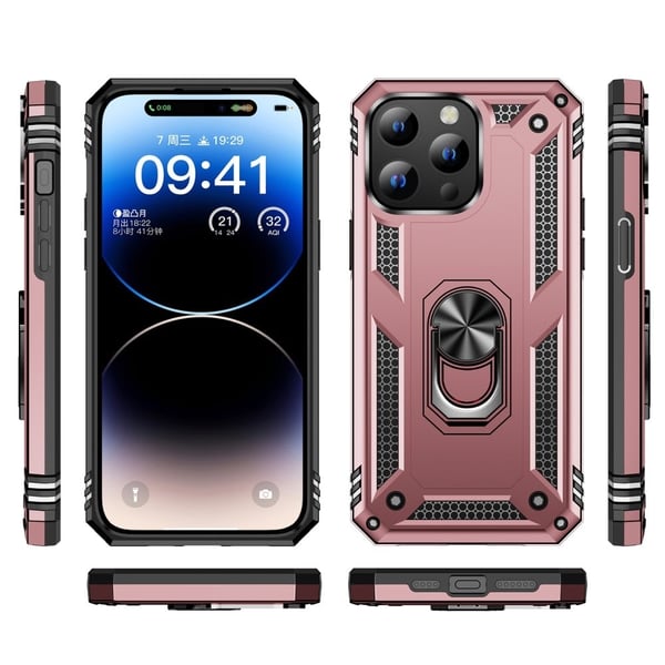 iPhone 15 Pro Kickstand-telefonetui Stødsikkert og fleksibelt cover med indbygget magnetisk holder af metalplade - Lyserød