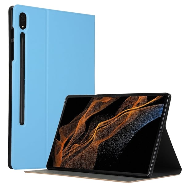 Samsung Galaxy Tab S8 Ultra flip-etui i skinn - Himmelblå Samsung Galaxy Tab S8 Ultra flip-etui i skinn - Himmelblå