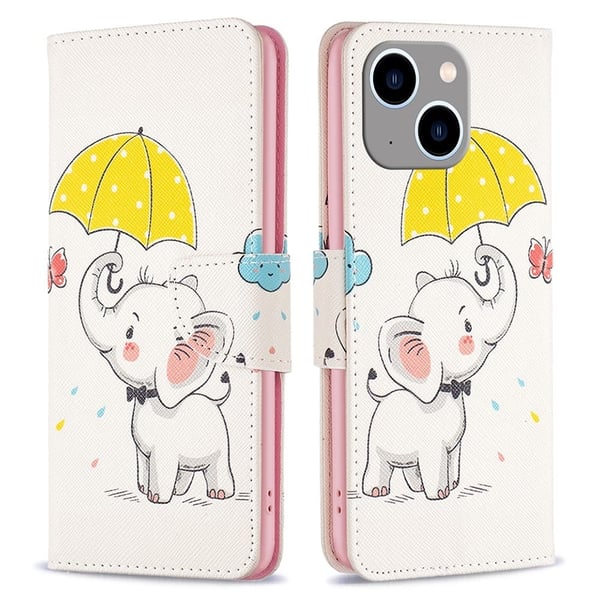 Wonderland iPhone 15 Plus Flippetui - Paraply og Elefant
