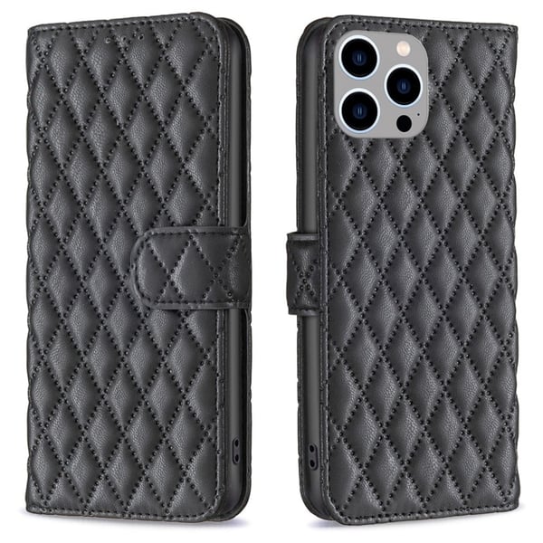Rhombus mat iPhone 15 Pro flip etui - Sort Rhombus mat iPhone 15 Pro flip etui - Sort