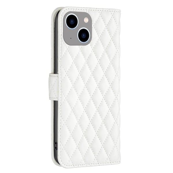 Rhombus mat iPhone 15 Plus flip etui - Hvid