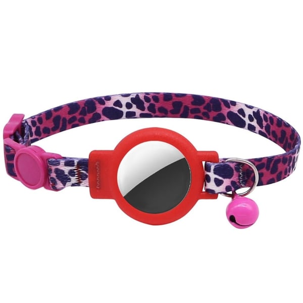 Nylonhalsband för husdjur och klockförsett silikonhölje för AirTags - Rosé Leopard
