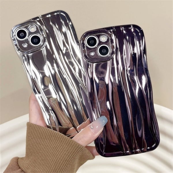 iPhone 14 Elektroplettering Wave Texture Blødt fleksibelt cover Stødsikkert mobiltelefontaske - Lilla