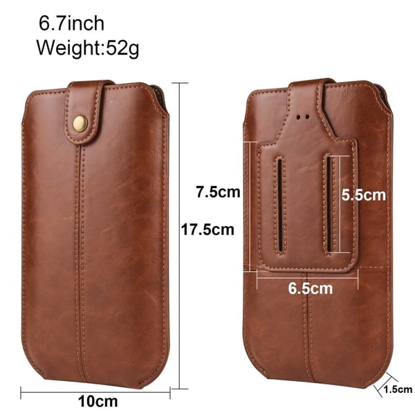 Crazy Horse skinnveske for 6.7 tommers telefoner - Lysebrun / Størrelse: M