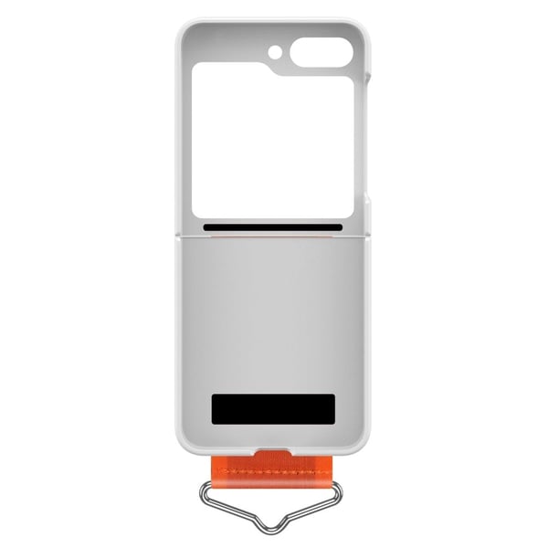 Samsung Galaxy Z Flip5 enkelt deksel med stoffringholder - Hvit / Oransje
