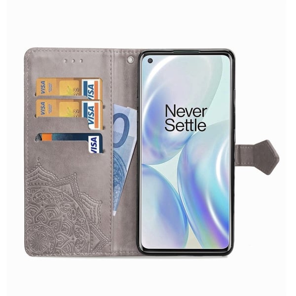 Mandala läder OnePlus 8 fodral - Silver/Grå