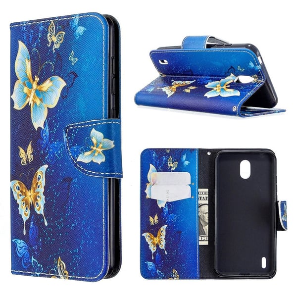 Wonderland Nokia 1.3 flip-etui - Blå Og Sommerfugl I Gull
