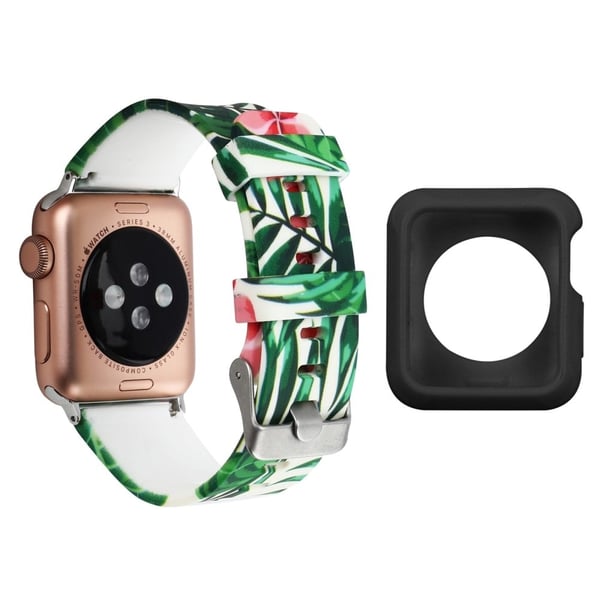 Apple Watch Series 3/2/1 38mm silikonarmband med mönster och fodral - Röd Blomma Och Röd Blomma