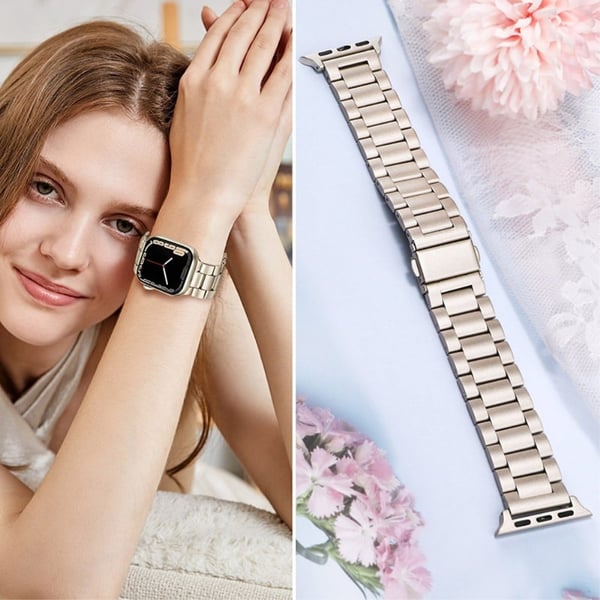 Apple Watch Series 8 (41 mm) med tre perleremmer i rustfritt stål - Titan Farge