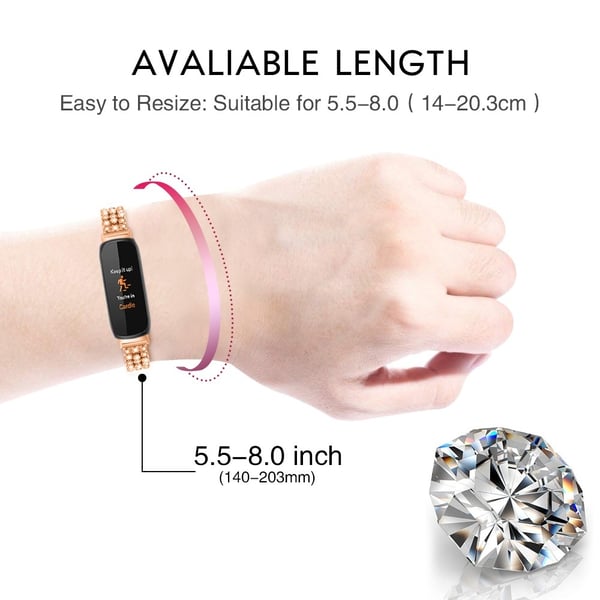 Fitbit Inspire 3 metalrem med rhinestone-dekor - Rødguld