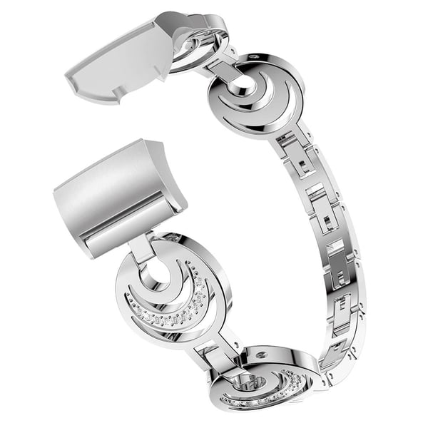 Fitbit Charge 5 metallrem med månedesign i rhinestone-dekor - Sølv