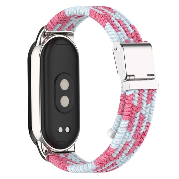 Nylon elastisk flettet stil stropp for Xiaomi Smart Band 8 - Rosa / Hvit